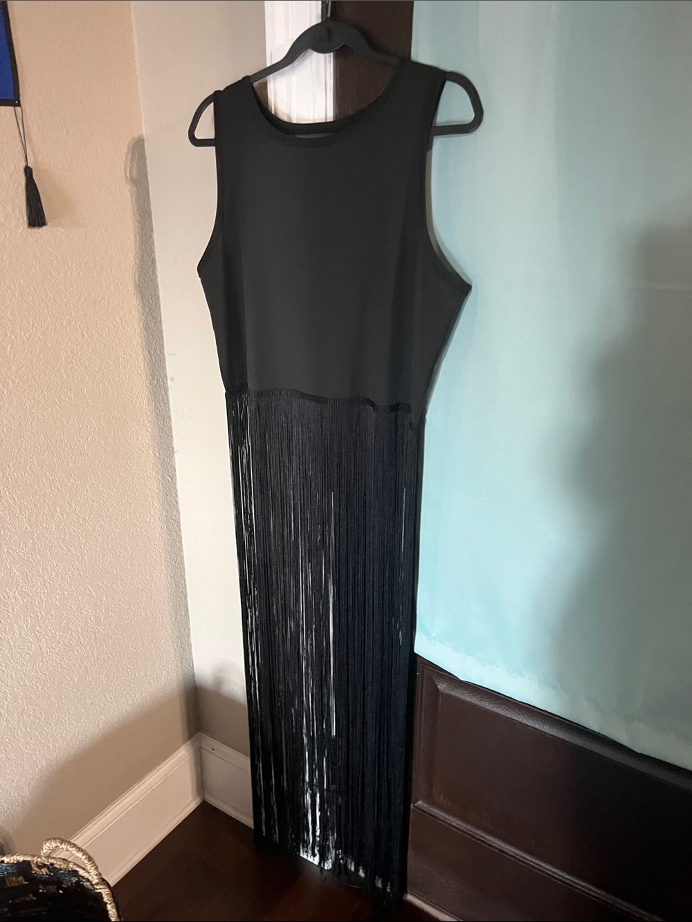 Black Fringe Sleeveless Dress - Classic Evening Style or Casual